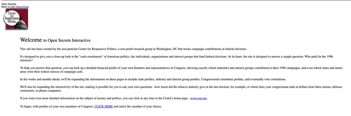 OpenSecretsDC's tweet photo. Happy birthday to our website! While OpenSecrets has been around for 40 years, today is the 28th birthday of our digital presence. Here's a look at earlier incarnations. https://t.co/7XxYgO5V1R