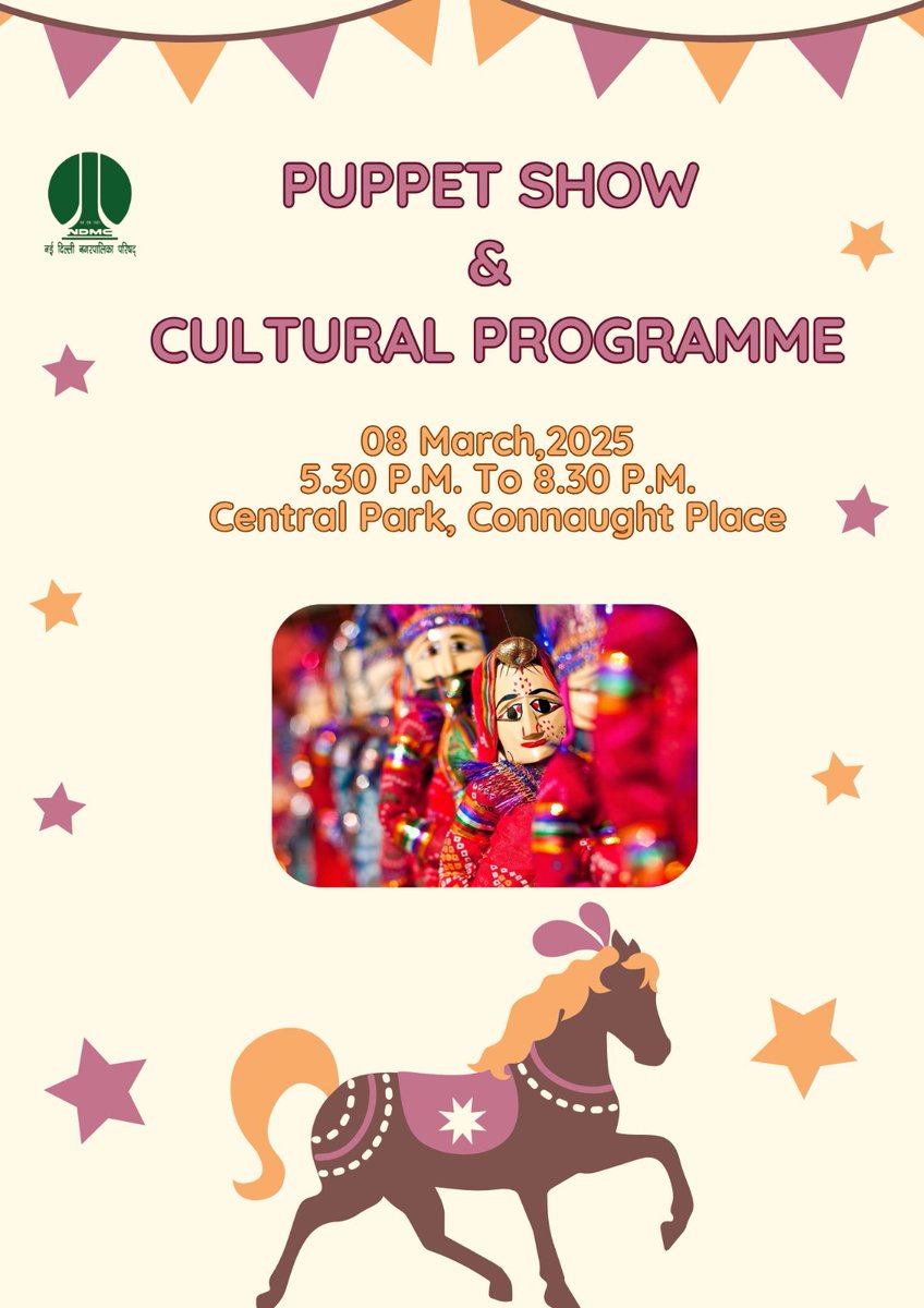 tweetndmc's tweet image. 🎭✨ Magic of Puppetry Awaits! ✨
#NDMC &amp;amp; Ishara International Puppet Theatre present a spectacular Puppet Show &amp;amp; Cultural Programme!
👉 March 8,2025 
🕠 5:30 PM - 8:30 PM
📍Central Park,Connaught Place
Don&apos;t miss an evening of mesmerizing performances!
#PuppetShow #CulturalFest