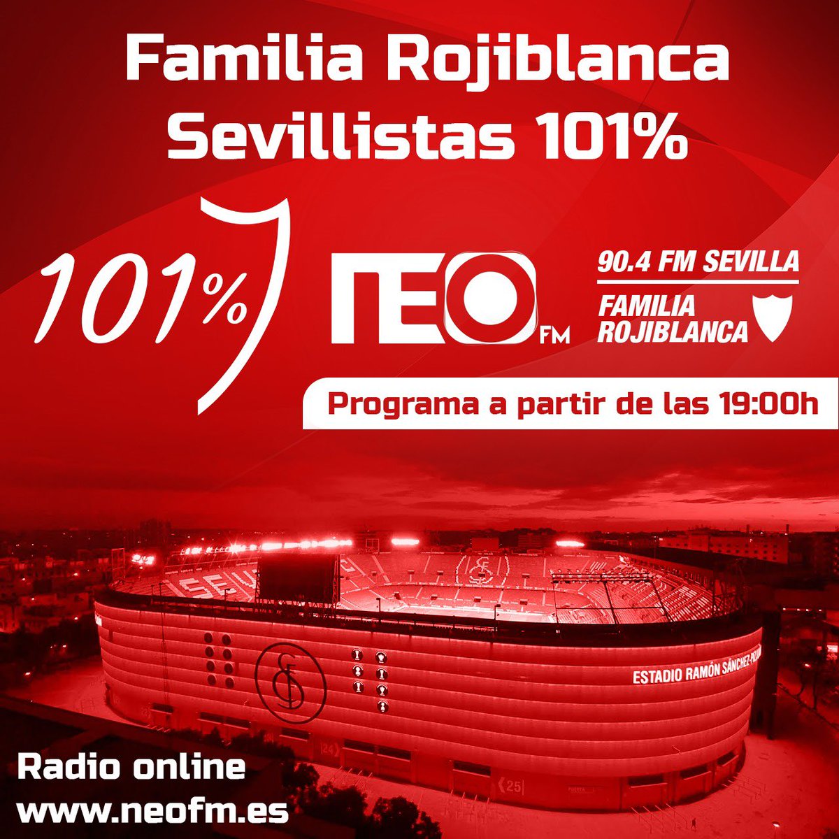 ‼️ Hoy Tenemos Radio ‼️

🕖 19:00h Familia Rojiblanca Sevillistas 101% en <a href="/neofm_es/">Neo FM 90.4 📻🗞️</a> 

🎙️Presenta: Paco Carreño
🎤Colaboran : José Juan Badía, Juan Cramazou y Jose Mª Lara

La mejor actualidad en clave sevillista.

¡¡No te lo pierdas!!

Patrocinado por #BufeteSivianes
