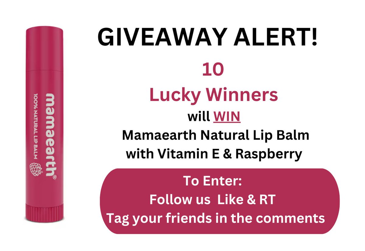 🎉 WIN a Mamaearth Natural Lip Balm! 🌿💛
10 lucky winners will get this Vitamin E &amp; Raspberry-infused goodness! 💋✨
To enter:
✅ Follow us
❤️ Like &amp; RT
👥 Tag your friends

(UK Only) Enter now! 👉 mycosmedics.uk
#Giveaway #Win #LipCare