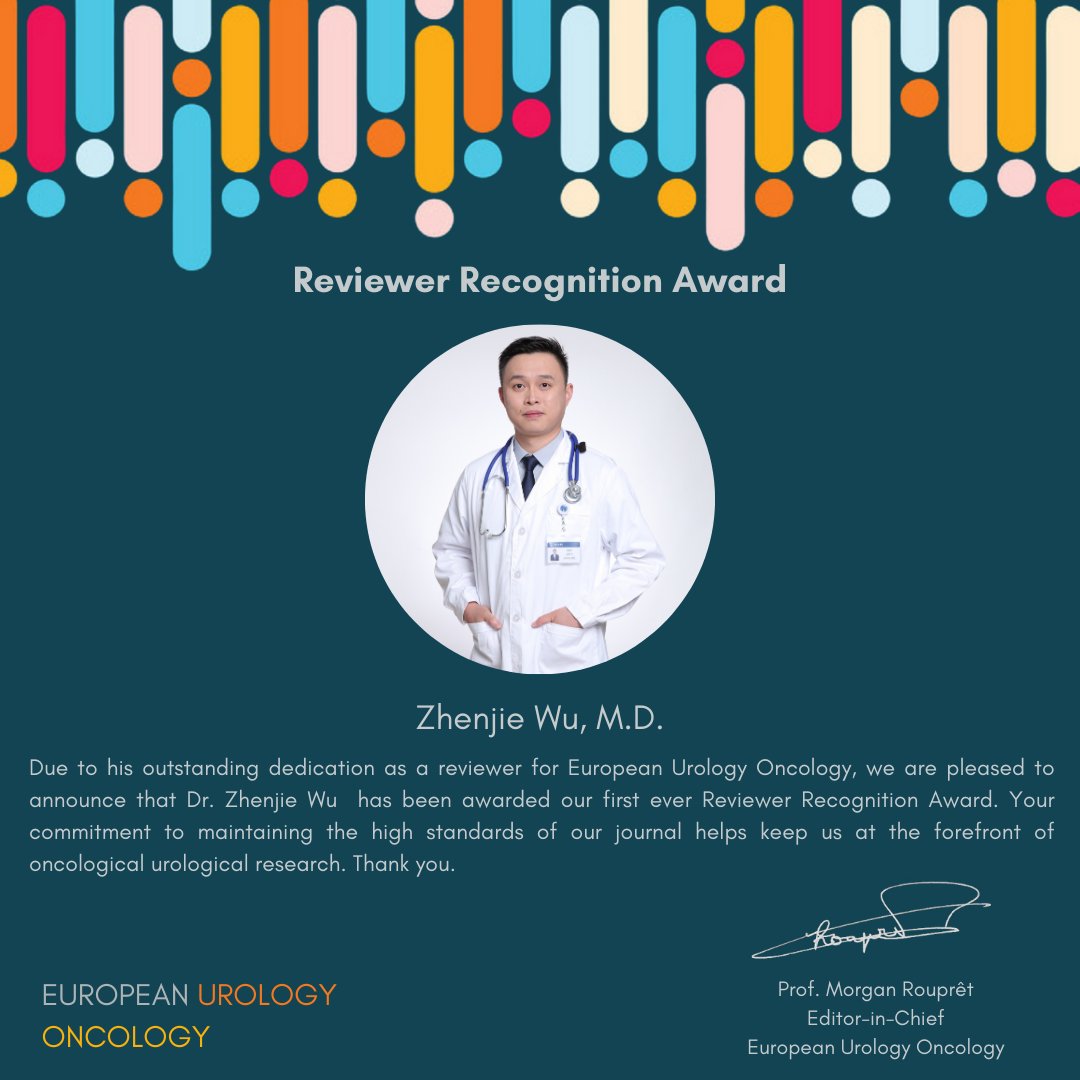Congratulations to Dr. Zhenjie Wu, the recepient of our first Reviewer Recognition Award!
Your commitment to maintaining the high standards of our journal helps keep us at the forefront of oncological urological research. Thank you!