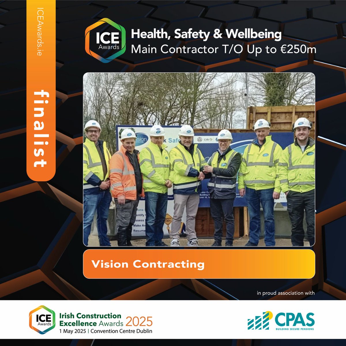 Congratulations and best of luck to The ICE Awards 2025 Finalists 

in the Health, Safety &amp; Wellbeing (Main Contractor T/O Up to €250M)category

In proud association with <a href="/CPAS_Pensions/">CPAS</a>

✭Visit ICEAwards.ie to buy Gala Tickets✭

#ICEAwards #ConstructionExcellence