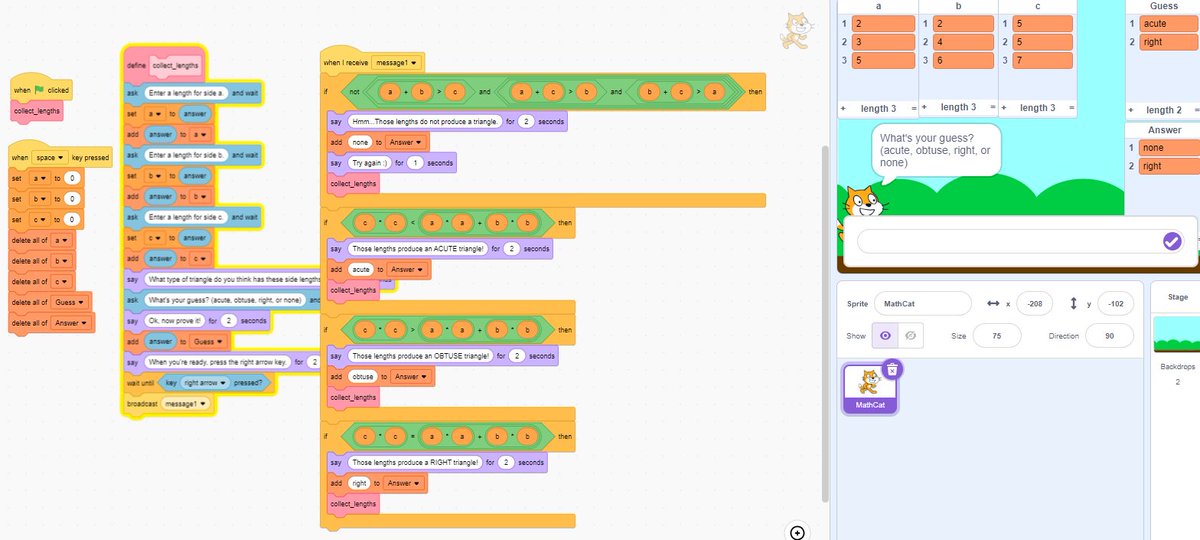 flipping_focus's tweet image. Gr7 Ss at St Andrew CES @CDSBEO are diving into #coding triangle properties @scratch! This approach not only enhances Ss&apos; coding skills but supports investigation, inquiry, and solidifies understanding of math concepts #MathMeetsCoding #GeometryInAction bit.ly/standrew-cdsbeo