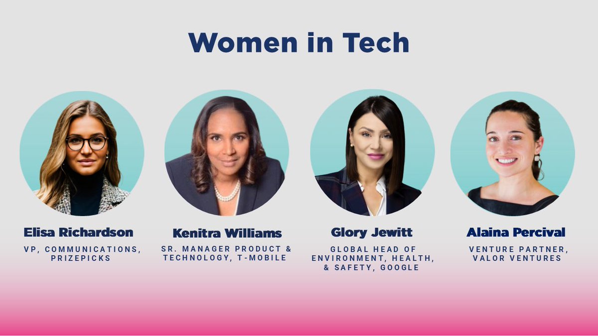 #GCCWWL25 Women in Tech Panelists:
- <a href="/ElisaRichardson/">Elisa Richardson</a>, VP, Communications, <a href="/PrizePicks/">PrizePicks</a>
- Kenitra Williams, Sr. Manager Product &amp; Technology, <a href="/TMobile/">T-Mobile</a>
- Glory Jewitt, Global Head of Environment, Health, &amp; Safety, <a href="/Google/">Google</a>
- Moderator: <a href="/Alaina/">Alaina Percival</a> Percival, Venture Partner, <a href="/ValorVC/">Valor VC</a>