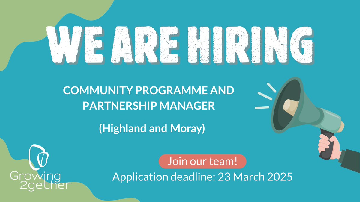 Growing2gether (@g2gscotland) on Twitter photo Join Our Team
Growing2gether is looking for an innovative Community Programme and Partnerships Manager.
📅 Start Date: April 2025
💰 Salary: £30,000 – £32,000 (DOE)
📍 Full-time: 37.5 hrs/week
growing2gether.org.uk/news/join-our-…
Send your application to admin@growing2gether.org.uk Join Our Team
Growing2gether is looking for an innovative Community Programme and Partnerships Manager.
📅 Start Date: April 2025
💰 Salary: £30,000 – £32,000 (DOE)
📍 Full-time: 37.5 hrs/week
growing2gether.org.uk/news/join-our-…
Send your application to admin@growing2gether.org.uk