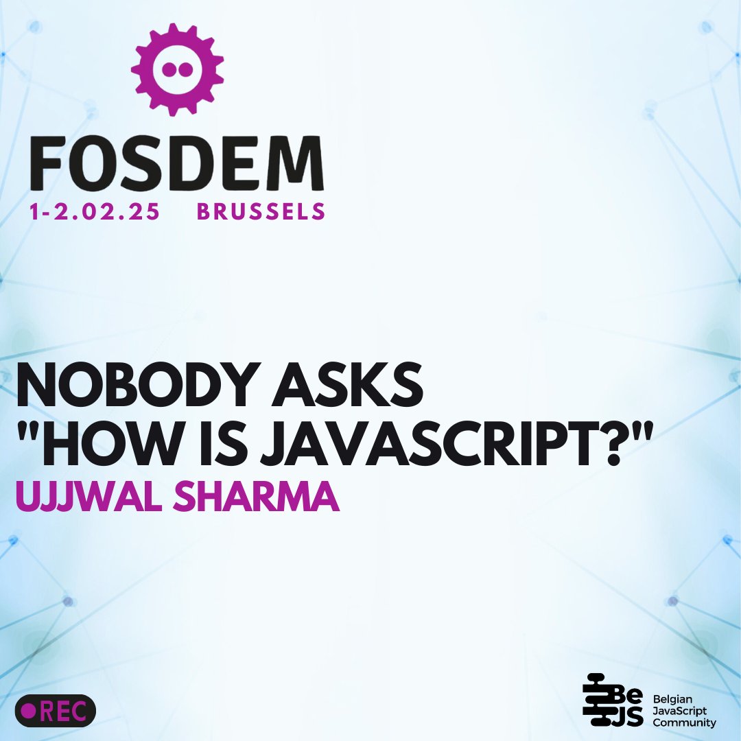 JS Devroom hosted by #BeJS

Talk by <a href="/ryzokuken/">Ujjwal Sharma</a> 

🎥fosdem.org/2025/schedule/…