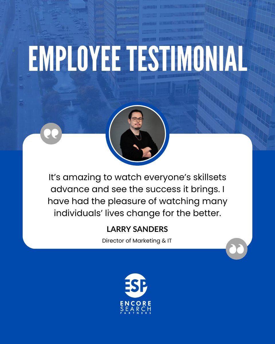 encore_search's tweet image. At Encore Search Partners, we take pride in fostering growth and watching careers flourish.

Hear from Larry Sanders on how our team’s success drives meaningful change.

#ESP #recruiting #employeetestimonial
