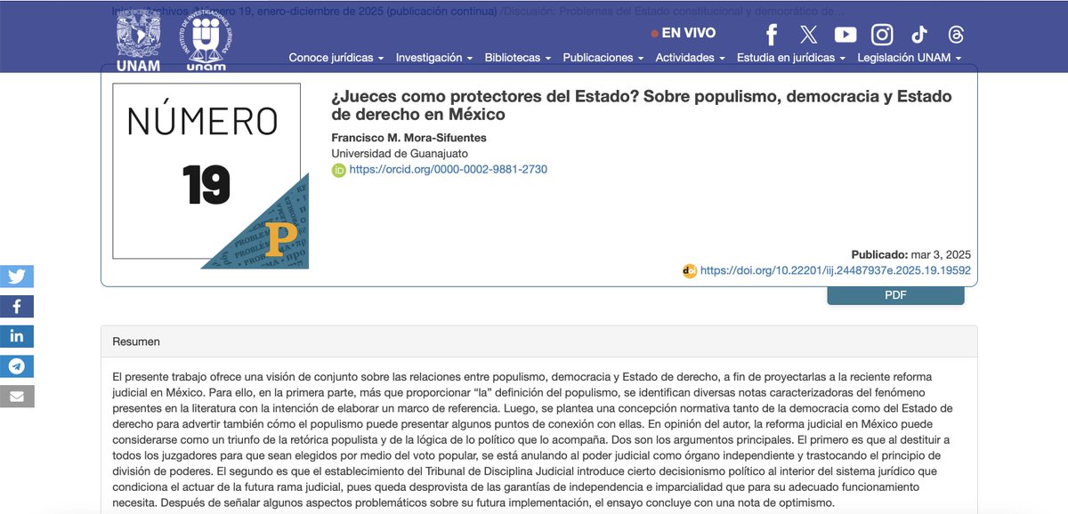 Francisco M. Mora-Sifuentes (@morasifuentes10) on Twitter photo Publicada mi contribución en la “Discusión: Problemas del #Estadoconstitucional y #democrático de derecho" coord. por <a href="/imerbflores/">Imer B Flores</a> en <a href="/problemaiij/">Problema IIJ/UNAM</a>. En él se contienen trabajos de grandes amigos y admirados maestros <a href="/Rgargarella/">roberto gargarella</a> <a href="/fernando_atria/">Fernando Atria</a> Link: 👇
shorturl.at/dgrDS Publicada mi contribución en la “Discusión: Problemas del #Estadoconstitucional y #democrático de derecho" coord. por <a href="/imerbflores/">Imer B Flores</a> en <a href="/problemaiij/">Problema IIJ/UNAM</a>. En él se contienen trabajos de grandes amigos y admirados maestros <a href="/Rgargarella/">roberto gargarella</a> <a href="/fernando_atria/">Fernando Atria</a> Link: 👇
shorturl.at/dgrDS