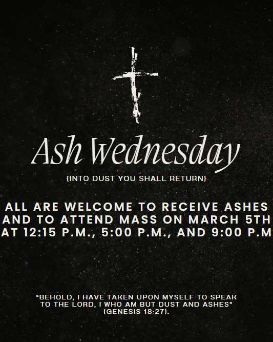 Quincy_U's tweet image. Mass times for today, Ash Wednesday in the Quincy University Chapel. 
#QuincyUniversity #masstimes #AshWednesday