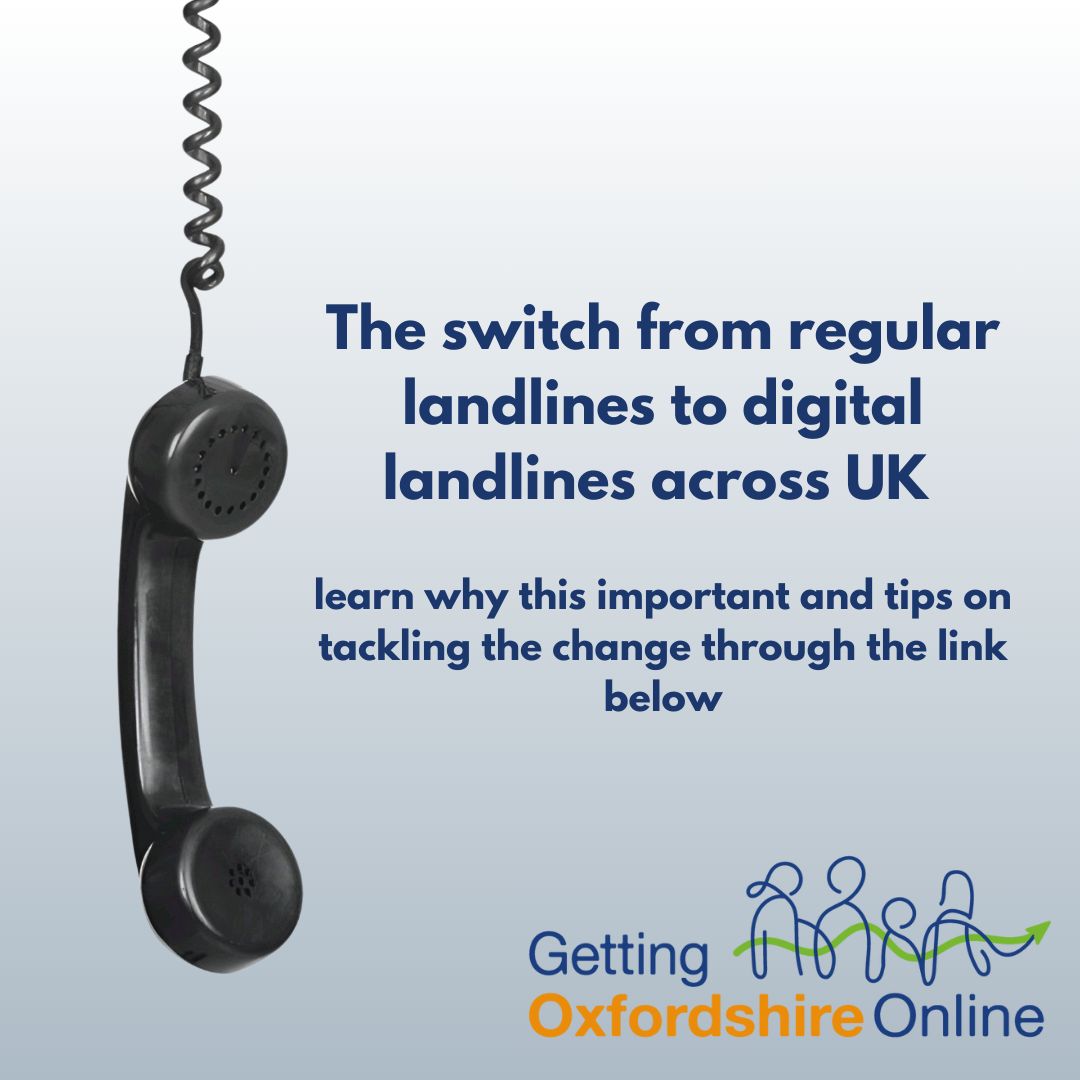 Did you know our landline phones are going to be replaced with digital versions? To find out more and learn helpful tips on adjusting to the change, visit this link gettingoxfordshireonline.org/helping-as-lan… 

#digitalinclusion
<a href="/aspireoxonline/">Aspire Oxford</a>
<a href="/bicgreen/">Bicester Green</a>
@oxfordshirecc
<a href="/age_uk/">Age UK</a>
