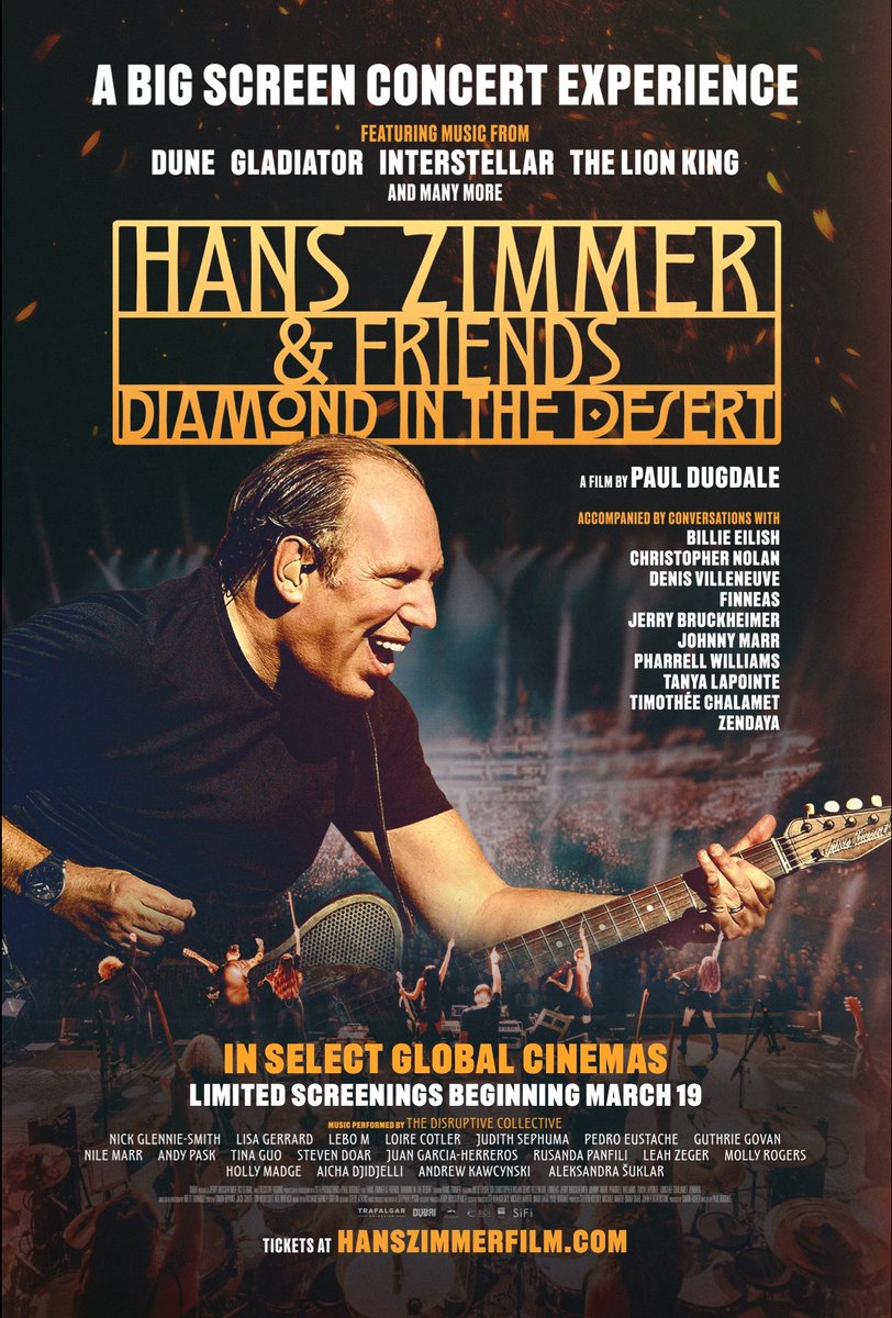 Hans Zimmer &amp; Friends: Diamond in the Desert LIVE 🎶

📅 Wednesday 19 Mar 2025 at 7:00 pm
📅 Sunday 23 Mar 2025 at 3:00 pm

Enjoy some of Zimmer's most revered compositions, including music from Dune, Gladiator, Interstellar, and The Lion King!

🎟️: bit.ly/SD-ZimmerandFr…