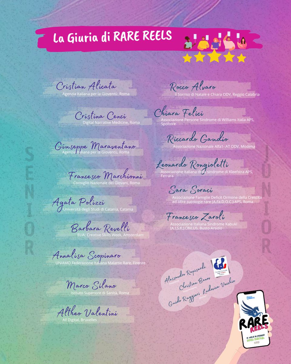 🌟 GRAZIE ALLA GIURIA DI #RareReels2025! 🎬🏆

Un ringraziamento speciale va alla nostra Giuria che ha valutato tutti i reels in concorso, contribuendo a premiare i più talentuosi nel raccontare le malattie rare.