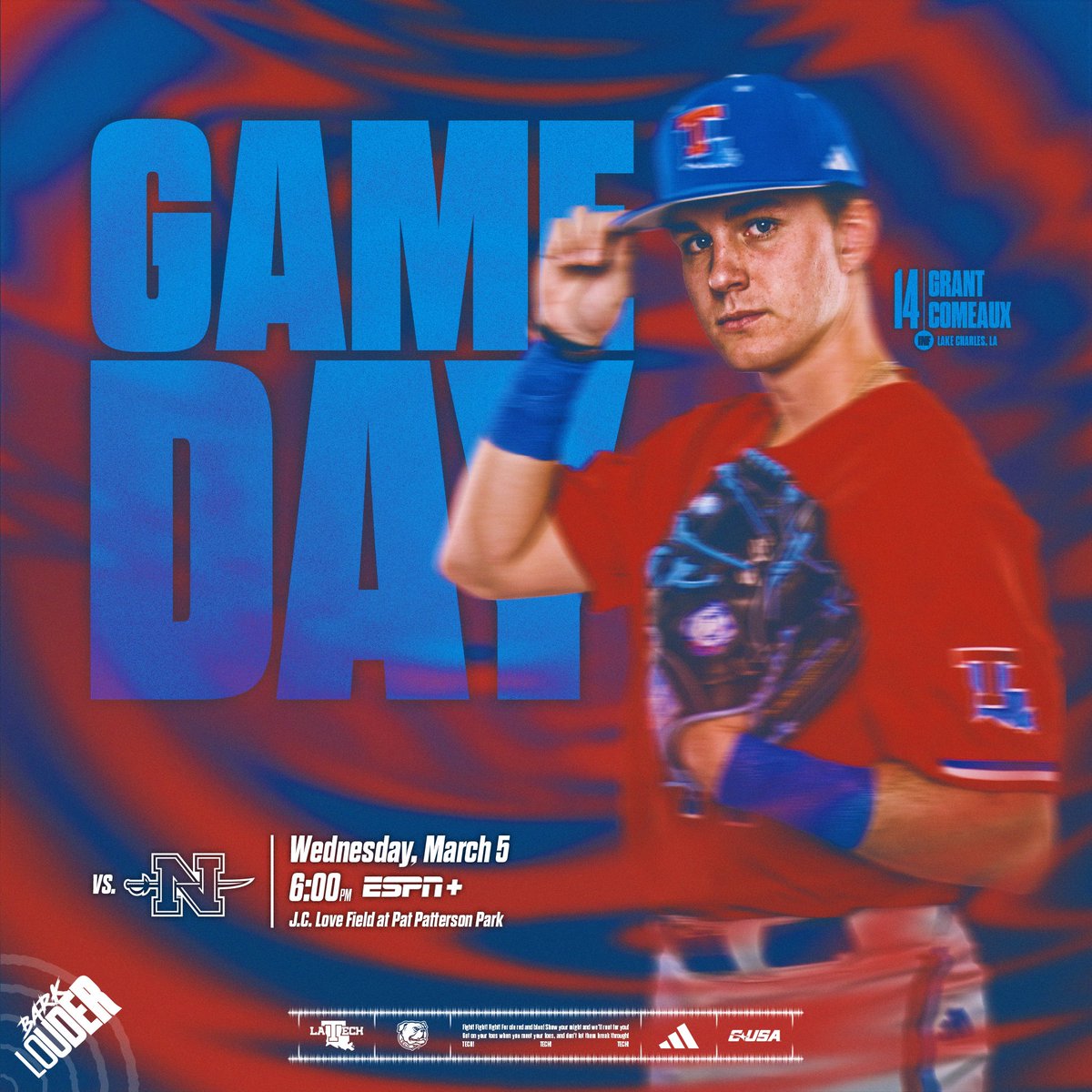 Game Day under the lights tonight!

📍 Ruston, La.
🏟️ J.C. Love Field at Pat Patterson Park
🆚 Nicholls Colonels
⏰ 6 p.m. CT
📺 ESPN+
📻 Sports Talk 97.7 FM / LA Tech Athletics app
📊 LATechSports.com/stats