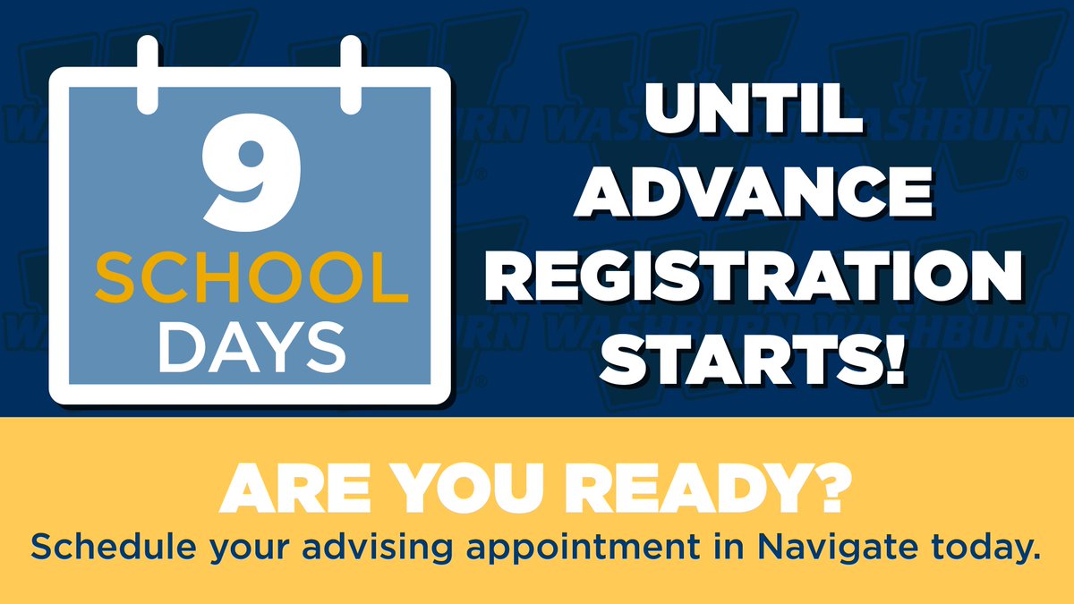 WUAdvising's tweet photo. 9 *SCHOOL DAYS* until Advance Registration begins on March 25. Current students get priority! Schedule your advising appointment in Navigate today to pick out your Fall 2025 classes. https://t.co/LTpHGuAzi3