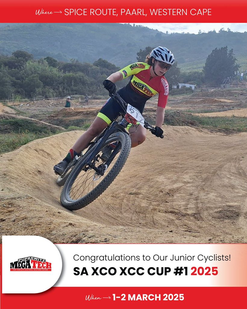 megatechnam's tweet photo. Congratulations to our Junior Cyclists! 🚴‍♂️🏆

Pupkewitz Megatech proudly celebrates our junior cyclists who took part in the 2025 SA CUP #1 at Spice Route, Paarl, Western Cape, on 1–2 March.

Over two days of intense mountain bike racing, they competed in the Cross-Country Short Circuit and the Cross-Country Olympic race, demonstrating exceptional skill, determination, and bravery on this challenging track.

We are incredibly proud of these young athletes for their dedication and perseverance. Their hard work and fearless spirit truly embody the values of excellence and resilience.

Well done, warriors! You’ve made us proud!🎉👏
