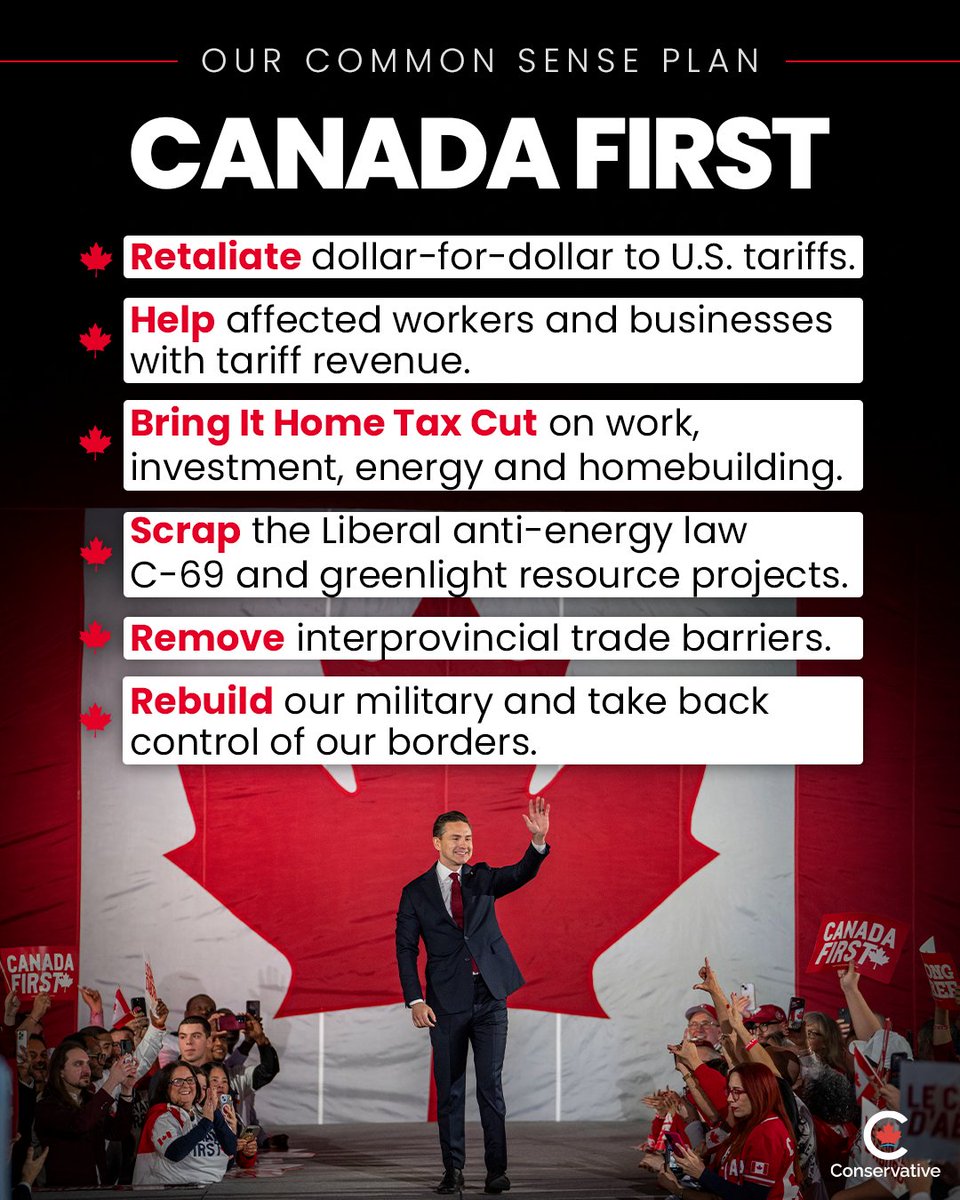 Our Canada First Plan will protect our economy, defend our sovereignty, bring home production and paycheques, and never back down. 

We will put Canada First—always and forever: conservative.ca/cpc/canada-fir…