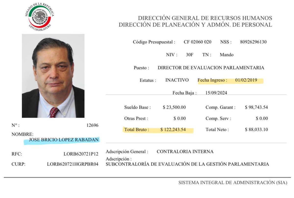 AndreaChavezTre's tweet image. 🚨

Como prometí en mi participación de RadioFórmula, con @azucenau, aquí les comparto el contrato que demuestra que el hermano de Kenia López Rabadán fue un alto cargo del Senado, cobrando más de 100,000 pesos al mes, durante los 6 años que ella fue Senadora.

Eso es nepotismo.