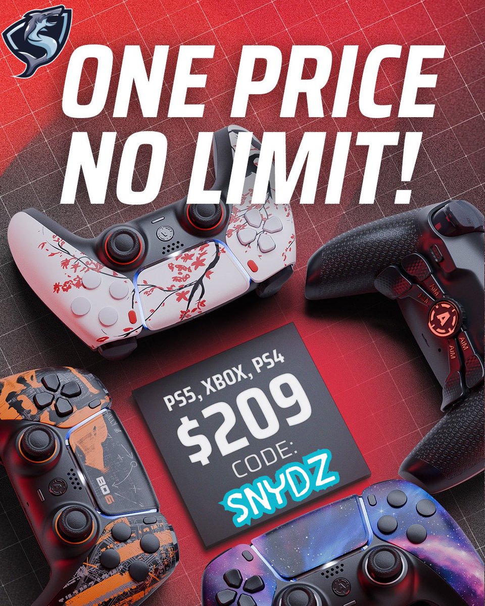 TheSnydz's tweet photo. 🚨LIMITED DEAL🚨
The BEST custom controllers in the game 🎮🔥
✅ Works for PS5, PS4, & Xbox
✅ LIFETIME warranty
✅ Dominate FPS & sports games
💰 ONLY $209!
Use CODE: SNYDZ at checkout & save at https://t.co/ppJgPEJjzR
#Gaming #PS5 #Xbox #AimControllers #Esports #warzone https://t.co/J1GYAzxfXl