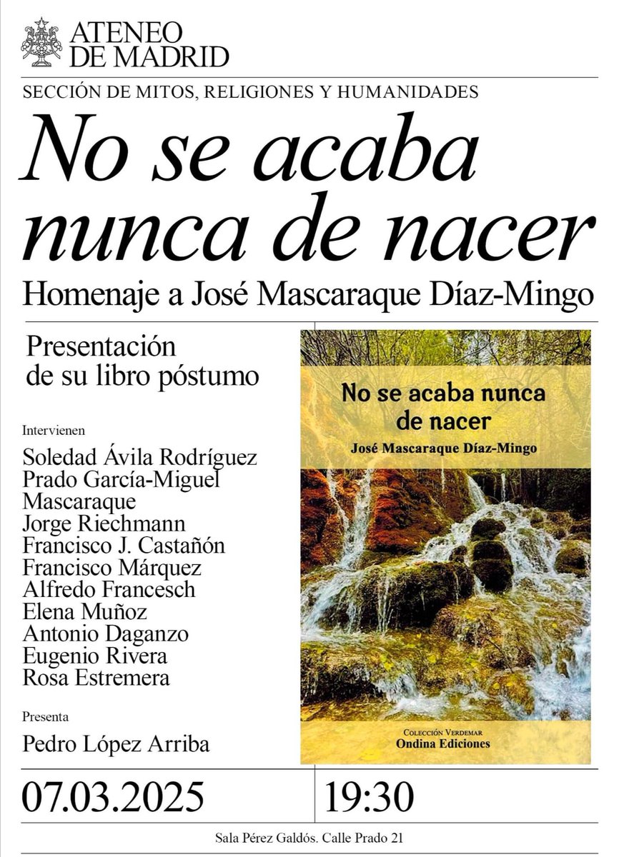 Este viernes presentaremos en el Ateneo el último libro que escribió José Mascaraque, un acto que será también un homenaje a su figura y su obra. Os esperamos 📖😀