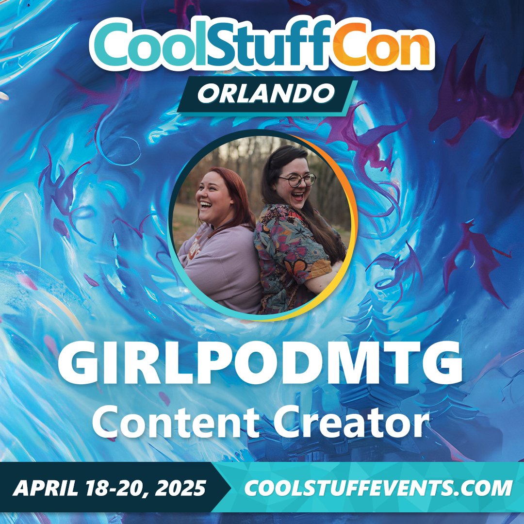 GirlPodMTG's tweet image. THE GIRLS WILL BE PODDING IN FLORIDA!

Do you want to swing some games with @ursarahtonin  and  @SammichMaster5k ?
This is a wonderful opportunity to do so!!

More information is available here:
coolstuffevents.com

Thank you, @CoolStuffInc  💙✨💜
#CSCON