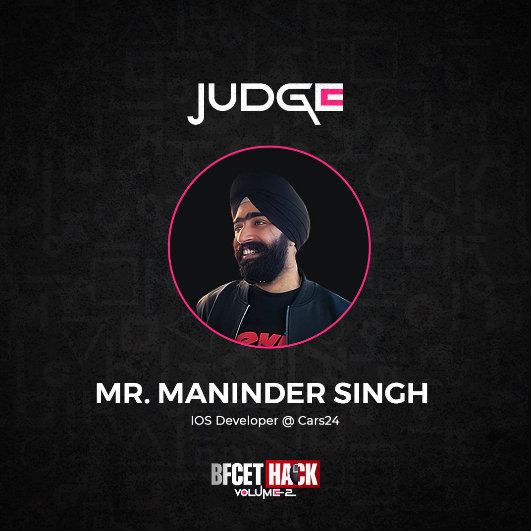 BFCET Hack 2.0 Welcomes Mr. Maninder Singh as a Judge! 🎓 

We are honored to have Mr. Maninder Singh join us as a Judge at BFCET Hack 2.0!  

#BFCETHack2.0 #judge #hackathon #coding #techfest #hackathonevent #developers #college #event #collegestudent #ai #GDSC