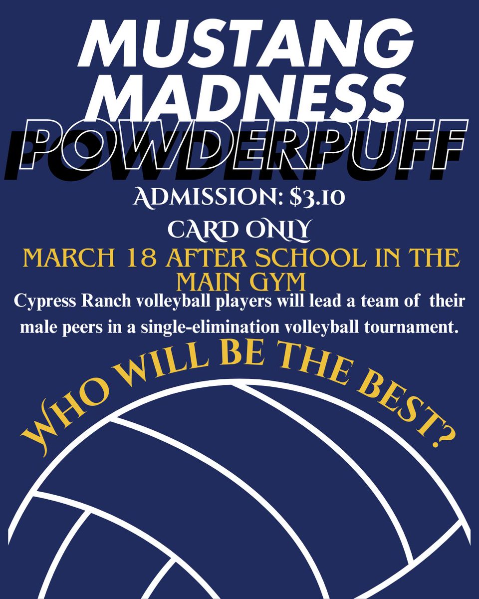 CyRanchVball's tweet image. 📢 Mustang Madness is Coming!
🏐 What: Volleyball Fundraiser
📍 Where: Cypress Ranch High School
⏰ When: Tuesday, March 18th | 3 PM – Until
🎟 Admission: $3.10 (CARD ONLY)
Ticket Link: events.hometownticketing.com/boxoffice/cfis…
See you there! 🏐💪