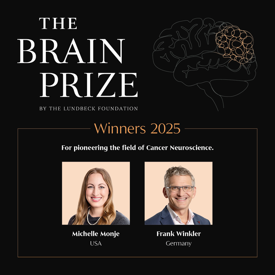 The Brain Prize (@brainprize) on Twitter photo Congratulations to winners of The Brain Prize 2025!
Professors <a href="/michelle_monje/">Michelle Monje🎗️ 🟦</a>, <a href="/StanfordMed/">Stanford Medicine</a> and <a href="/HHMINEWS/">HHMI</a> Investigator, and Frank Winkler, Heidelberg University Hospital, have pioneered the field of Cancer Neuroscience. They have revealed a profound connection between cancer and Congratulations to winners of The Brain Prize 2025!
Professors <a href="/michelle_monje/">Michelle Monje🎗️ 🟦</a>, <a href="/StanfordMed/">Stanford Medicine</a> and <a href="/HHMINEWS/">HHMI</a> Investigator, and Frank Winkler, Heidelberg University Hospital, have pioneered the field of Cancer Neuroscience. They have revealed a profound connection between cancer and