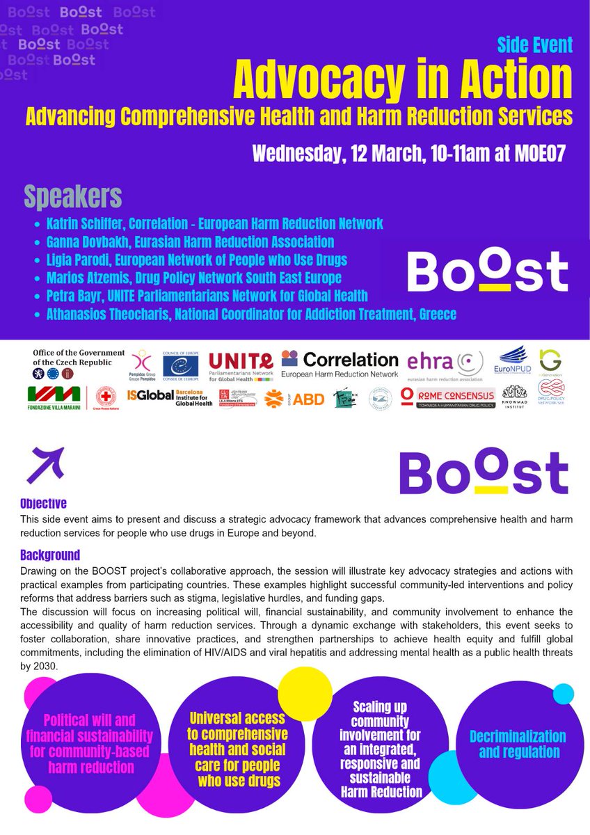 Advocacy in Action: Advancing Comprehensive Health and Harm Reduction Services
Wednesday, 12 March at 10 AM – 11 AM
VIC Vienna Room MOE07 (in-person)
Please find schedule of all EHRA organized events at the #CND68 here harmreductioneurasia.org/news/ehra-at-6… <a href="/CorrelationNet/">Correlation - European Harm Reduction Network</a> <a href="/EuronpudO/">EuroNPUD-Official</a> <a href="/DPN_SEE/">DPNSEE</a>