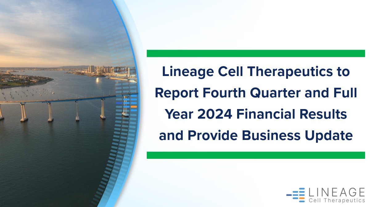 LineageCell's tweet image. $LCTX will report 4Q and full year 2024 financial results on Monday, March 10, 2025, and host a conference call at 4:30 pm ET / 1:30 pm PT.
 
Learn more: bit.ly/41HOm2P
 
#ReplaceAndRestore