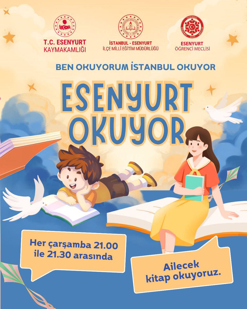 Esenyurt Cumhuriyet İlkokulu (@ecio2021) on Twitter photo 📖 Ben Okuyorum İstanbul Okuyor Esenyurt Okuyor
Her çarşamba 21.00-21.30 arası ailecek kitap okuyoruz.
#EsenyurtOkuyor
<a href="/Yusuf__Tekin/">Yusuf Tekin</a> <a href="/gul_davut/">Davut GÜL</a> <a href="/CobanogluF/">Fatih Çobanoğlu</a> <a href="/TayfunOzyolcu/">Tayfun ÖZYOLCU</a> <a href="/esenyurtmem/">Esenyurt İlçe Millî Eğitim Müdürlüğü</a> 📖 Ben Okuyorum İstanbul Okuyor Esenyurt Okuyor
Her çarşamba 21.00-21.30 arası ailecek kitap okuyoruz.
#EsenyurtOkuyor
<a href="/Yusuf__Tekin/">Yusuf Tekin</a> <a href="/gul_davut/">Davut GÜL</a> <a href="/CobanogluF/">Fatih Çobanoğlu</a> <a href="/TayfunOzyolcu/">Tayfun ÖZYOLCU</a> <a href="/esenyurtmem/">Esenyurt İlçe Millî Eğitim Müdürlüğü</a>