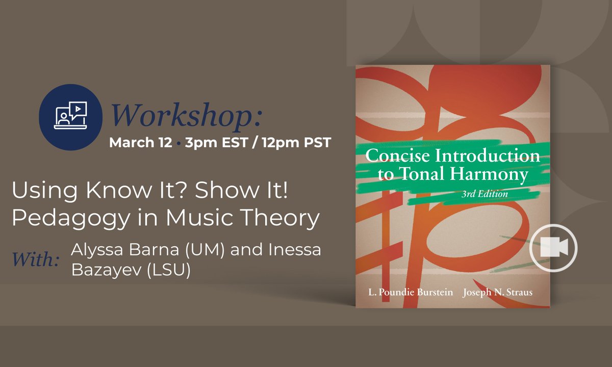 WWNMusic's tweet photo. Wondering how you can apply the Know It? Show It! pedagogy in your music theory courses? We've got you covered! Join Alyssa Barna (UM) and Inessa Bazayev (LSU) on March 12th to hear about how they use these learning tools in the classroom.

Register Here: https://t.co/9SgTXSwmmS https://t.co/00xvvdfna3