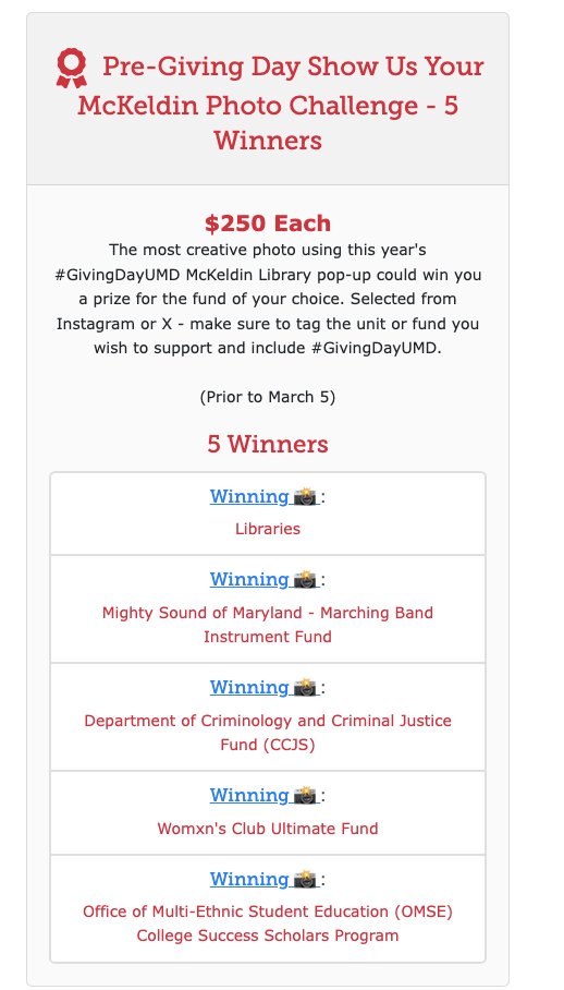 UMDOMSE's tweet photo. 🎉 Congrats to the @umdomse College Success Scholars Program for winning a Pre-Giving Day Show Us Your McKeldin Photo Challenge prize!  Donate now to help win more prizes and support https://t.co/GQacN2N0A8  

#GivingDayUMD #OMSE #CSS #FearlessGiving #UMD https://t.co/8t7eymJAJ7