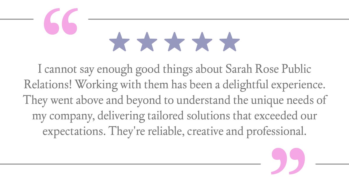 ⭐️⭐️⭐️⭐️⭐️ Thrilled to share this glowing 5-star review from one of our amazing clients! At Sarah Rose PR, your success is our success, and we’re so grateful for your trust 🙏 Learn more about us: sarahrosepr.com #Marketing #pr #SmallBusiness