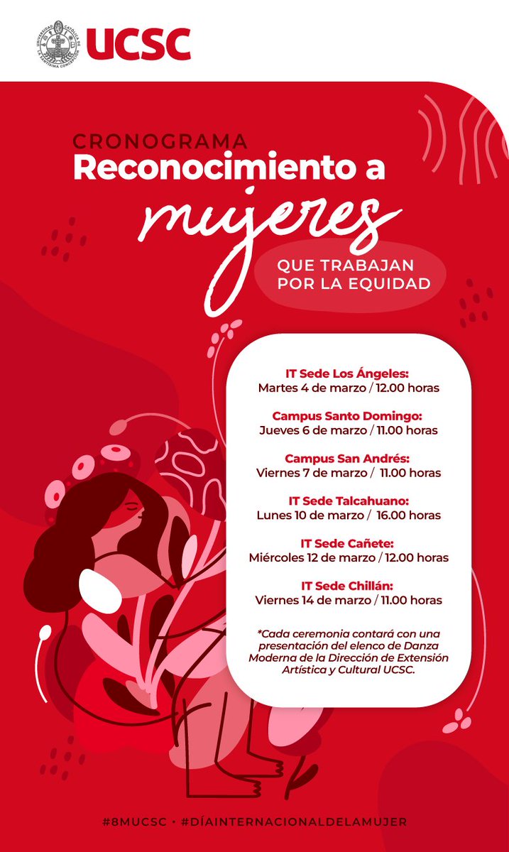 #DíaInternacionaldelaMujer

📌Les compartimos las diversas actividades que han organizado las #UniversidadesG9 con motivo de la conmemoración del #DíaInternacionaldelaMujer

<a href="/ucatolicamaule/">U.Católica del Maule</a> <a href="/udeconcepcion/">Universidad de Concepción</a> <a href="/ucscconcepcion/">UCSC Concepción</a> 

🗣️Estaremos difundiendo en nuestras #RRSS

#RedG9
#8M