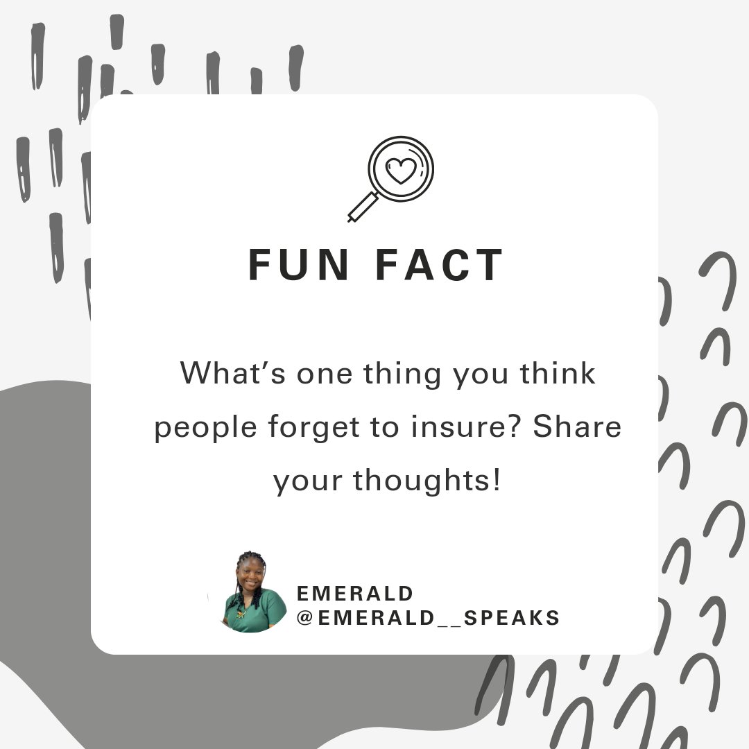 EmeraldSpeaks1's tweet image. Share your thoughts about those valuables of yours you forgot to insure or most common things individuals and companies forget to insure...

#insurancetalks 
#letstalk
#emeraldspeaks 
#insurance 
#opinion 
#nigerianinsurance
