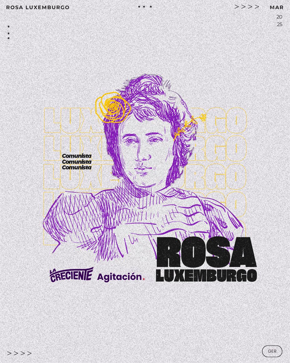 Camarada Rosa Luxemburgo

Un día como hoy, en 1871, nacía Rosa Luxemburgo. Desde <a href="/LaCreciente1/">La Creciente</a> y @agitacion_ nos unimos para conmemorar su vida y su legado. ¡Por un mundo socialmente igual y totalmente libre!