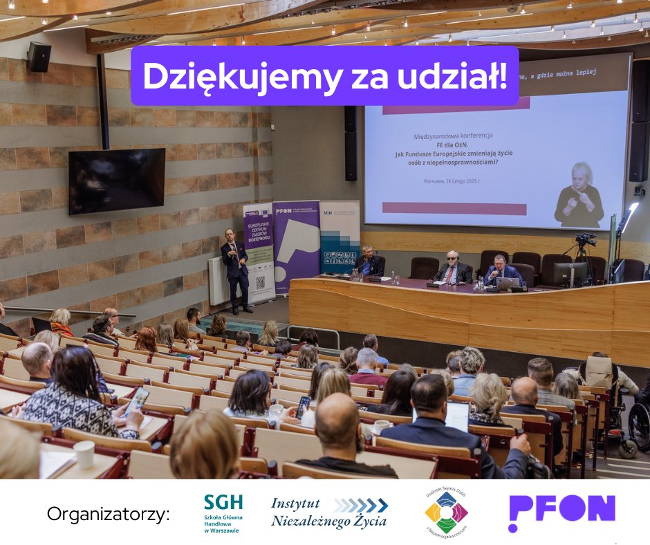 Polskie Forum Osób z Niepełnosprawnościami (@pfon_ozn) on Twitter photo Szanowni Państwo!
Niezmiernie dziękujemy za udział w konferencji o Funduszach Europejskich! 💞
💻Na naszej stronie internetowej znajdą Państwo tekst podsumowujący wydarzenie oraz galerię zdjęć: pfon.org/fundusze-europ…
Zapraszamy! 🎉 Szanowni Państwo!
Niezmiernie dziękujemy za udział w konferencji o Funduszach Europejskich! 💞
💻Na naszej stronie internetowej znajdą Państwo tekst podsumowujący wydarzenie oraz galerię zdjęć: pfon.org/fundusze-europ…
Zapraszamy! 🎉