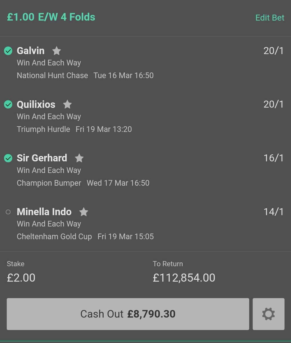 racingblogger's tweet image. 😍 ONE OF THE ALL TIME GREAT CHELTENHAM FESTIVAL ANTE-POST BETS THAT WON A FORTUNE!!!
A £1 E/W FOUR-FOLD THAT WON £112,854.00
ABSOULETLY UNBELIEVABLE
IMAGINE YOUR HEART RATE WITH MINELLA INDO IN THE GOLD CUP!!! 😂😂😂
#CheltenhamFestival