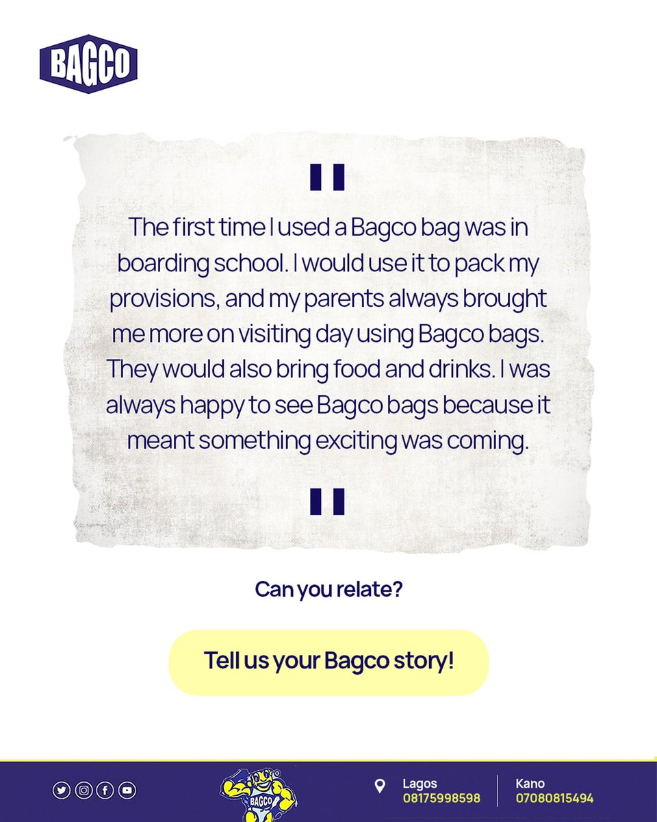 Bagco bags have carried more than just items; they’ve carried memories. 

From boarding school days to market runs, everyone has a Bagco story. What’s yours? 

Share in the comments!

#bagcosupersack #mybagcostory