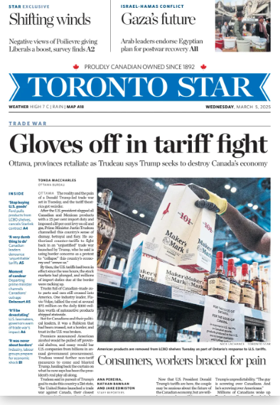 Pascal Gaxet (@pascal_gaxet) on Twitter photo Les unes après l'instauration de tarifs douaniers américains :
<a href="/globeandmail/">The Globe and Mail</a> <a href="/TorontoStar/">Toronto Star</a> <a href="/Suntimes/">Chicago Sun-Times</a> <a href="/JdeQuebec/">Le Journal de Québec</a> Les unes après l'instauration de tarifs douaniers américains :
<a href="/globeandmail/">The Globe and Mail</a> <a href="/TorontoStar/">Toronto Star</a> <a href="/Suntimes/">Chicago Sun-Times</a> <a href="/JdeQuebec/">Le Journal de Québec</a>