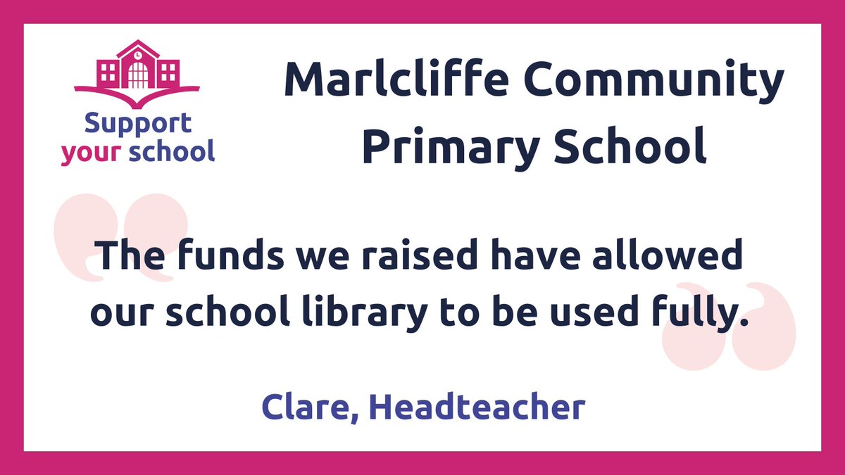 Supportyoursch's tweet image. Hear from one of our SYS schools 🌟

We&apos;re so happy to help schools like Marlcliffe Community Primary School with their library goals. Through fundraising, they exceeded their goal and raised £1,650 towards their library.

Read case study: supportyourschool.org.uk/blog/marlcliff…