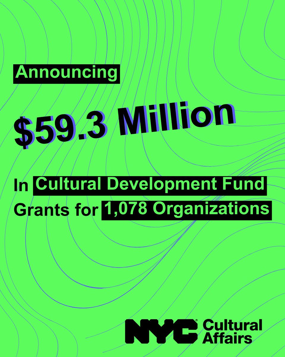 Learn more about: 
💸<a href="/NYCMayor/">Mayor Eric Adams</a> and <a href="/CommishCumbo/">Laurie Cumbo</a>'s announcement of $59.3 million for 1,078 cultural orgs
✂️ <a href="/mftanyc/">Materials for the Arts</a>'s new exhibition of work by Borinquen Gallo
👋 <a href="/NYCImmigrants/">NYC Mayor’s Office of Immigrant Affairs</a>' resources for immigrant New Yorkers

And more! All in our latest newsletter:
mailchi.mp/culture/60-mil…