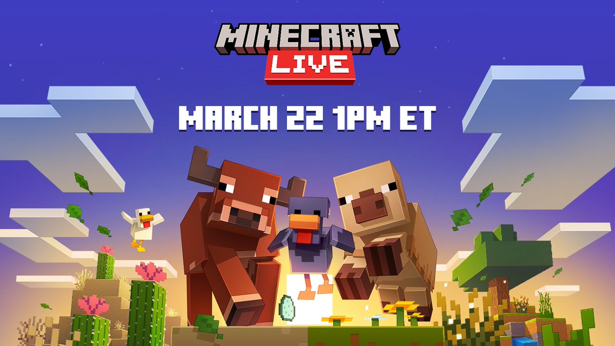 Game drops! A Minecraft Movie! So much more!  Watch #MinecraftLIVE on March 22 💚 Learn more: aka.ms/MCLAnnounceYT