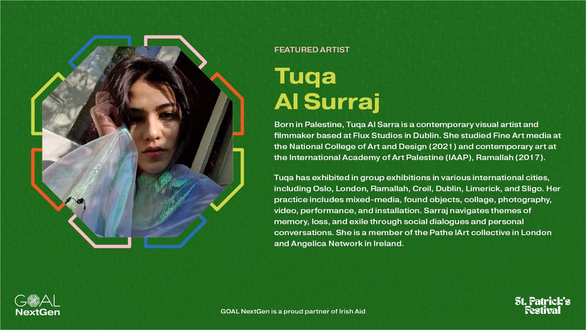 GOAL NextGen (@goalnextgen) on Twitter photo We're so excited to announce our first artists that will be taking part in GOAL #NextGen : Celebrating Belonging, Cultural Art Event!!!
Introducing our Visual Artists : Roxana Manouchehri
& Tuqa Al Surraj 🎨✨
Link in bio!
<a href="/GOAL_Global/">GOAL Global</a> <a href="/Irish_Aid/">Irish Aid</a> #NextGen <a href="/stpatricksfest/">St. Patrick's Festival 🇮🇪🐍☘️💚</a> We're so excited to announce our first artists that will be taking part in GOAL #NextGen : Celebrating Belonging, Cultural Art Event!!!
Introducing our Visual Artists : Roxana Manouchehri
& Tuqa Al Surraj 🎨✨
Link in bio!
<a href="/GOAL_Global/">GOAL Global</a> <a href="/Irish_Aid/">Irish Aid</a> #NextGen <a href="/stpatricksfest/">St. Patrick's Festival 🇮🇪🐍☘️💚</a>