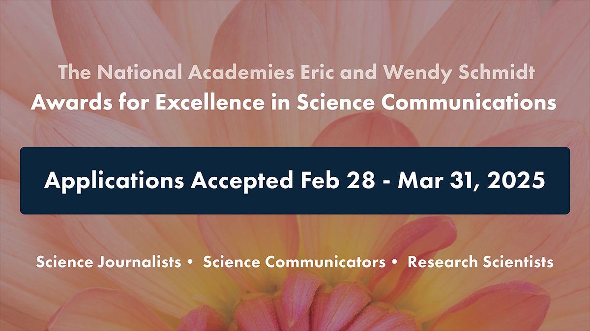 DBASSE (@nasem_dbasse) on Twitter photo Submissions are being accepted through March 31 for the <a href="/SciCommAwards/">SciComm Excellence</a>, given by @thenasem in partnership with <a href="/schmidtsciences/">Schmidt Sciences</a>, which honor science communicators, science journalists, and research scientists.
Apply now: buff.ly/eG2UkF0 #scicomm Submissions are being accepted through March 31 for the <a href="/SciCommAwards/">SciComm Excellence</a>, given by @thenasem in partnership with <a href="/schmidtsciences/">Schmidt Sciences</a>, which honor science communicators, science journalists, and research scientists.
Apply now: buff.ly/eG2UkF0 #scicomm