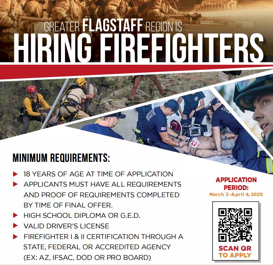 FlyFlagstaffAZ's tweet image. 🚨 We're hiring! 🚨 FLG is looking for an Airport Operations & ARFF Specialist. Think you've got what it takes? Apply by April 4, 2025!✈️🔥 Apply now: publicsafetyanswers.com/gfr
