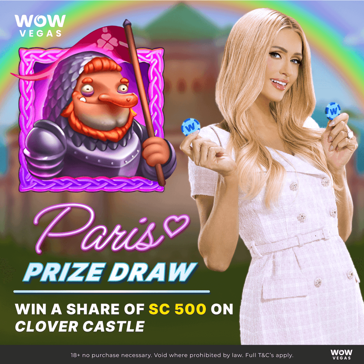 wowvegascom's tweet photo. 🎉✨ New Game Alert! 🎰
Luck is in the air with Clover Castle by PopiPlay, now live on WOW Vegas! 🍀🏰 Celebrate its launch and take your shot at winning a share of SC 500!💰Don’t miss out—spin today and see if fortune favors you✨ Good luck! 🚀#CloverCastle #WOWVegas #LuckySpins https://t.co/hOKaPh1Lxy