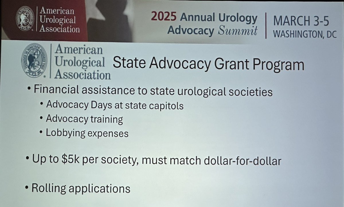 Candace Granberg, MD (@candacegranberg) on Twitter photo How to engage in advocacy?
<a href="/HansArora/">Hans Arora, MD PhD</a> : Start at the state level!
➡️ Check out resources through <a href="/AmerUrological/">Amer. Urol. Assn.</a>, including the State Advocacy Grant Program.
#AUASummit25 How to engage in advocacy?
<a href="/HansArora/">Hans Arora, MD PhD</a> : Start at the state level!
➡️ Check out resources through <a href="/AmerUrological/">Amer. Urol. Assn.</a>, including the State Advocacy Grant Program.
#AUASummit25