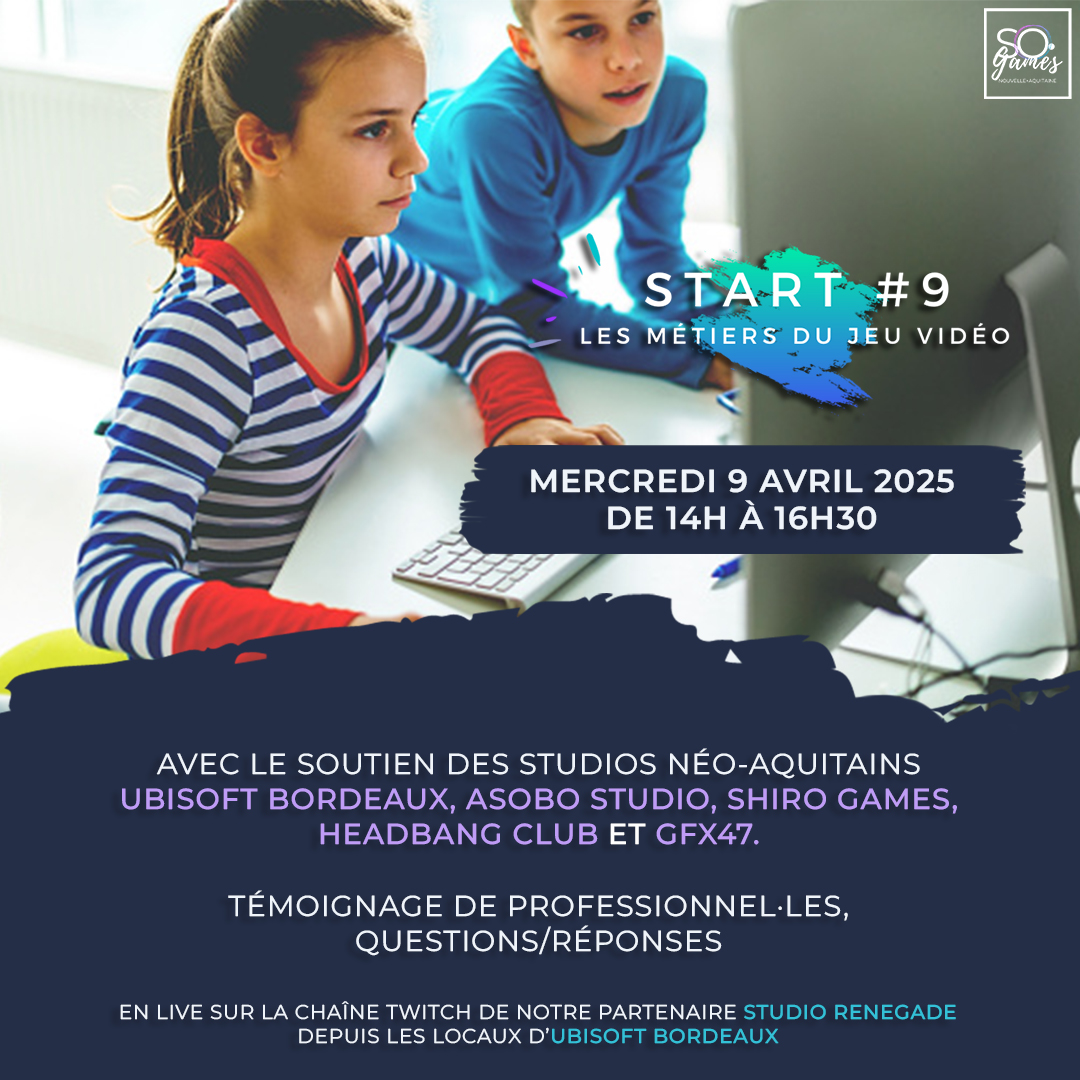Retrouvez la prochaine émission de START le mercredi 9 avril, à partir de 14h, en live sur Twitch ! 🔥

Venez découvrir les métiers de Tech Artist, Développeur, Narrative Designer, Officer Manager et Directeur Audio ! 

➡️ Inscription gratuite : bit.ly/START_9