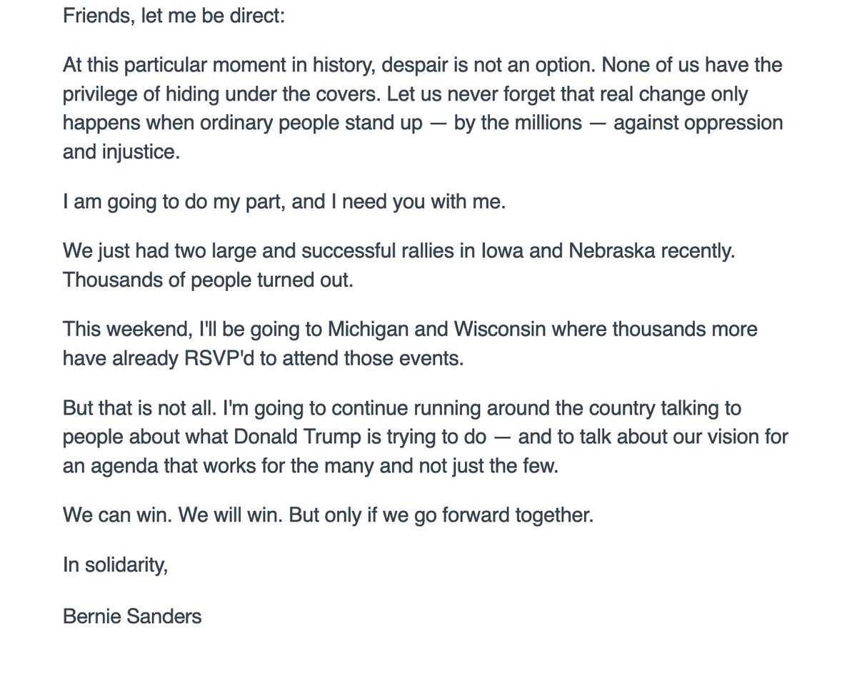 JWKeady's tweet image. If Dems want to know what to do, what their messaging needs to be, what actions to take - all they need to do is read @BernieSanders&apos; email blast this morning. But they cannot humble themselves to admit Bernie is right. They will fight him/us harder than they fight the GOP.